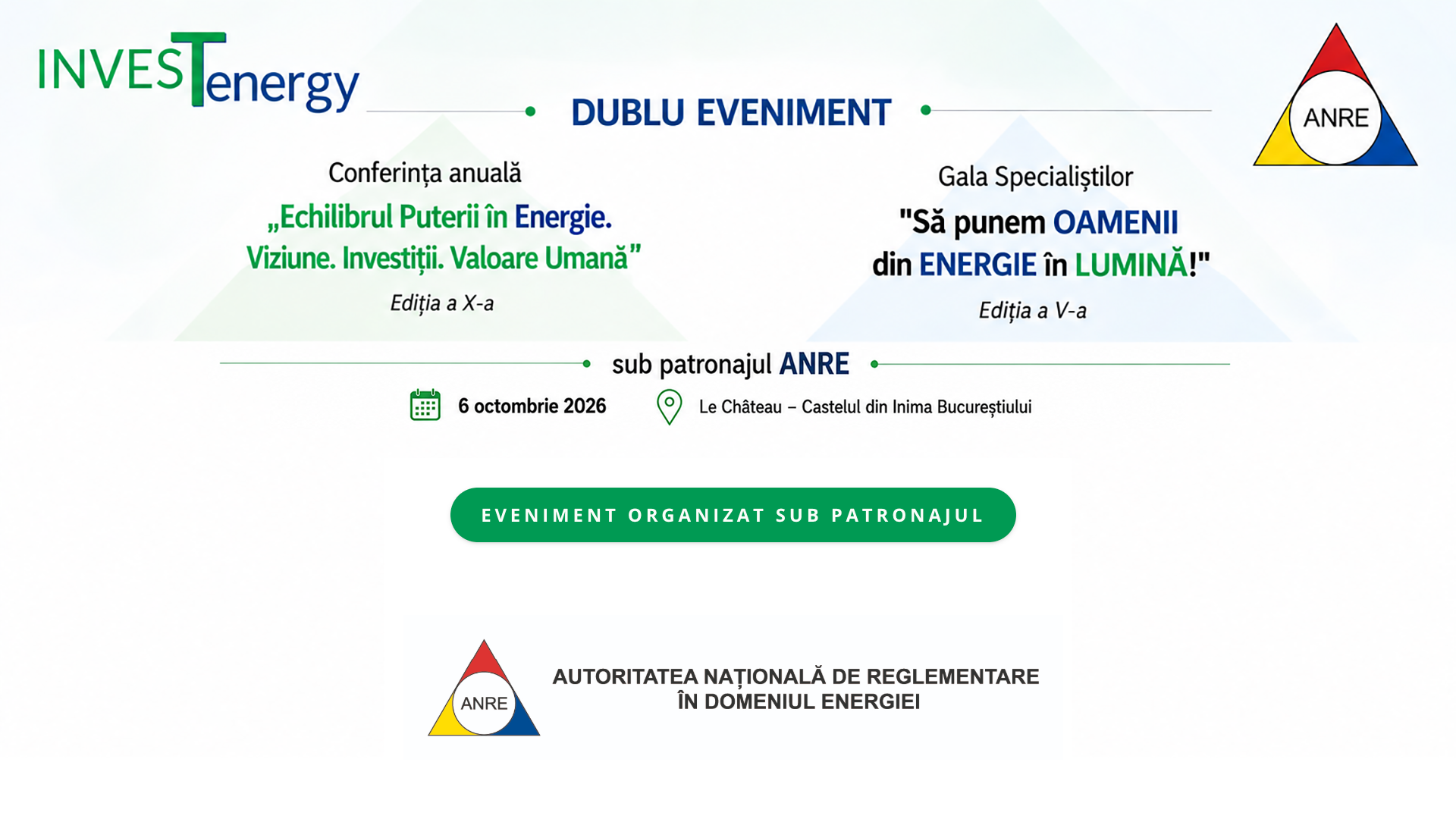Dublul eveniment InvesTenergy 2026 va avea loc sub patronajul ANRE