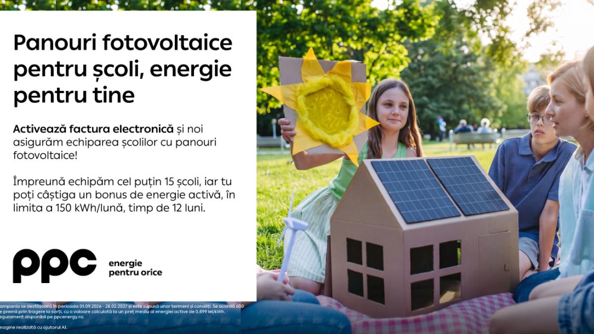 PPC Energie lansează campanie pentru dotarea școlilor cu panouri fotovoltaice prin activarea facturii electronice